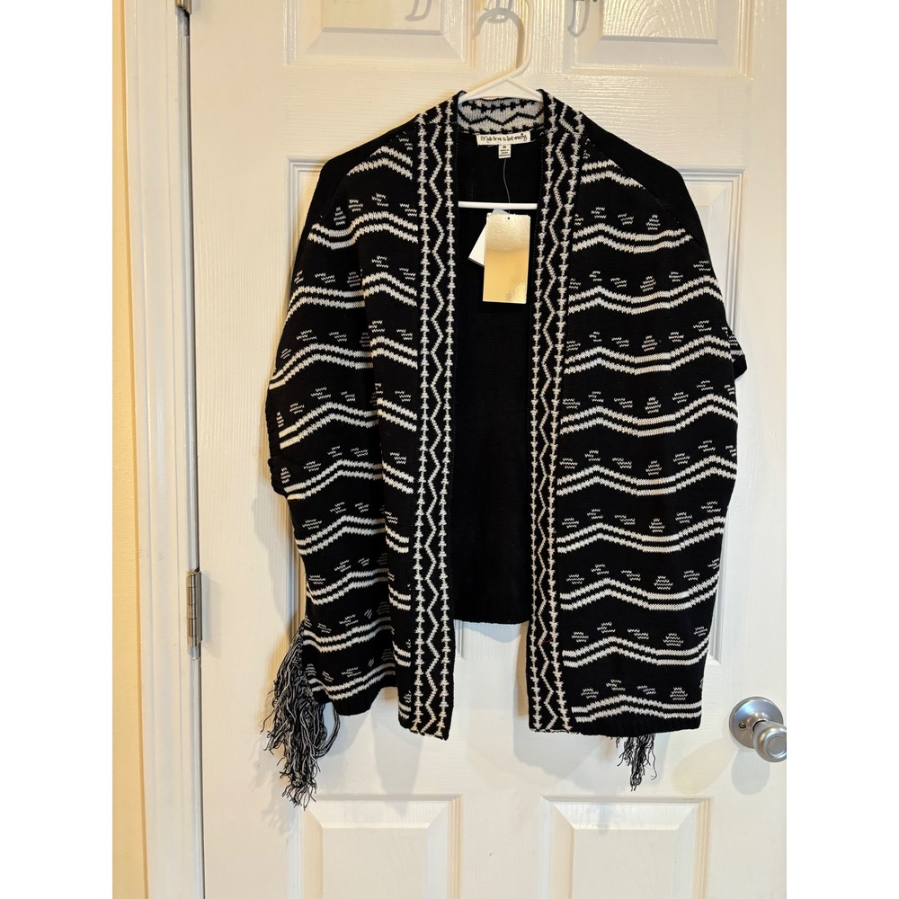 Made for Me to Look Amazing Black Aztec Print Fringe Open Front‎ Cardigan M